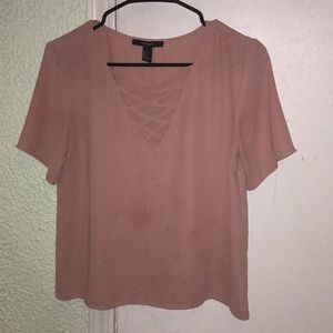 forever21 rose pink cropped v neck